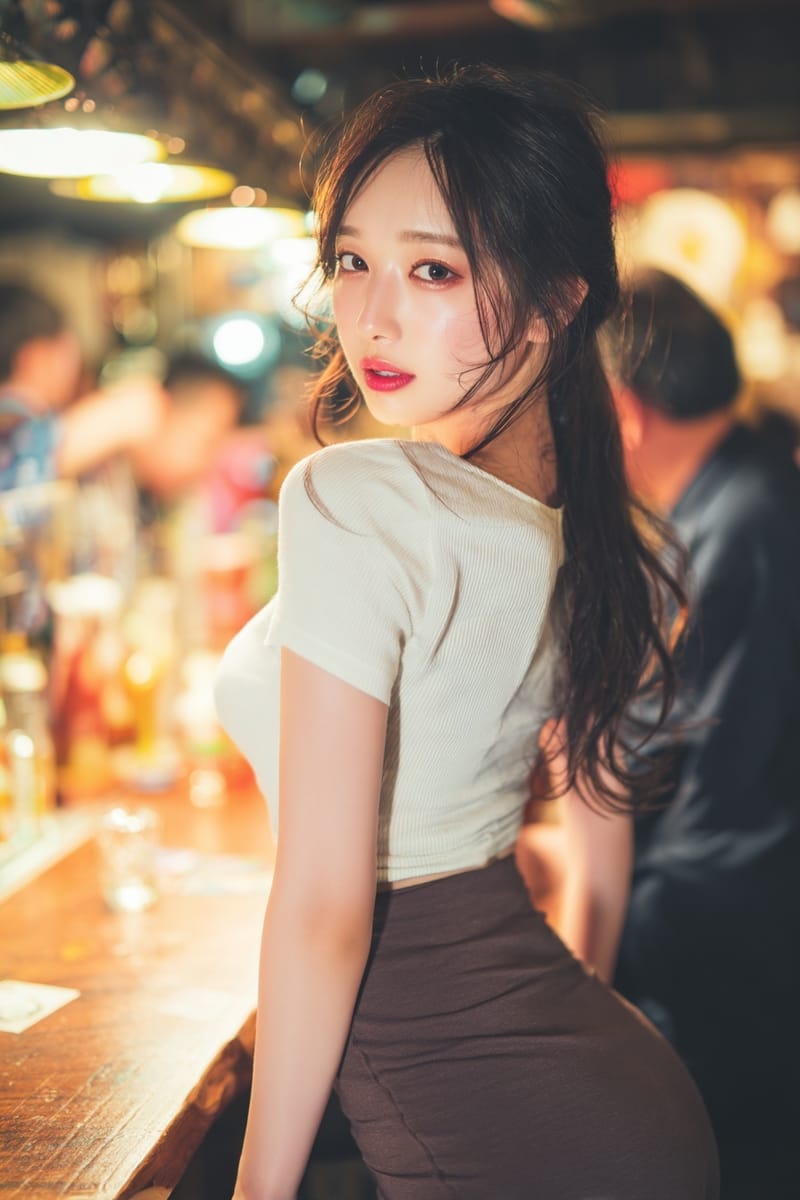 日式酒吧风情:优雅背影与迷人回眸
