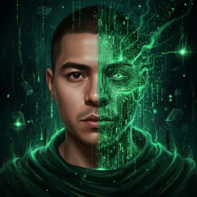 赛博朋克数字融合概念艺术 - 人机结合创意绘画
