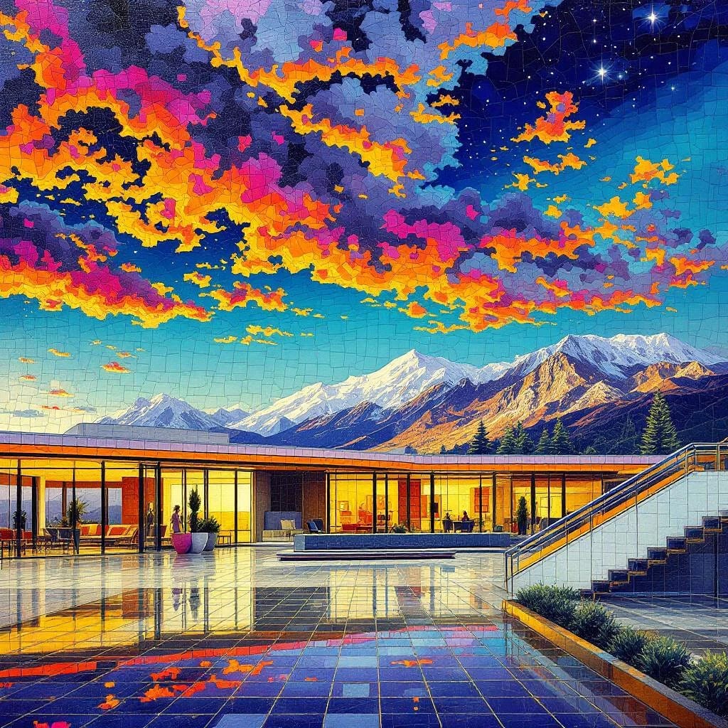 建筑艺术风格马赛克图像生成提示词