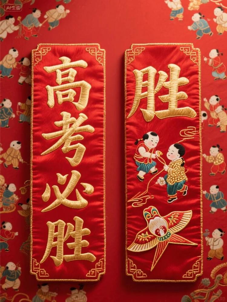 “高考必胜”湘绣双面金字字体设计 - 独占鳌头好运款