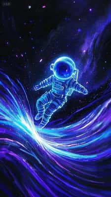 极致霓虹点线画：梦幻蓝紫宇航员与海浪