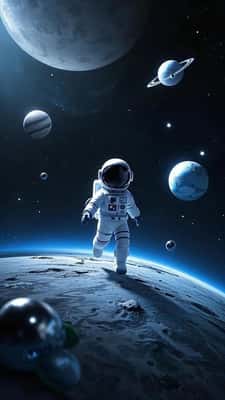 超清卡通宇航员：深邃宇宙科幻漫游