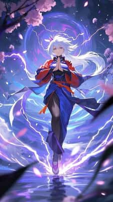 雷电将军：紫电樱花，赛博霓虹史诗画面