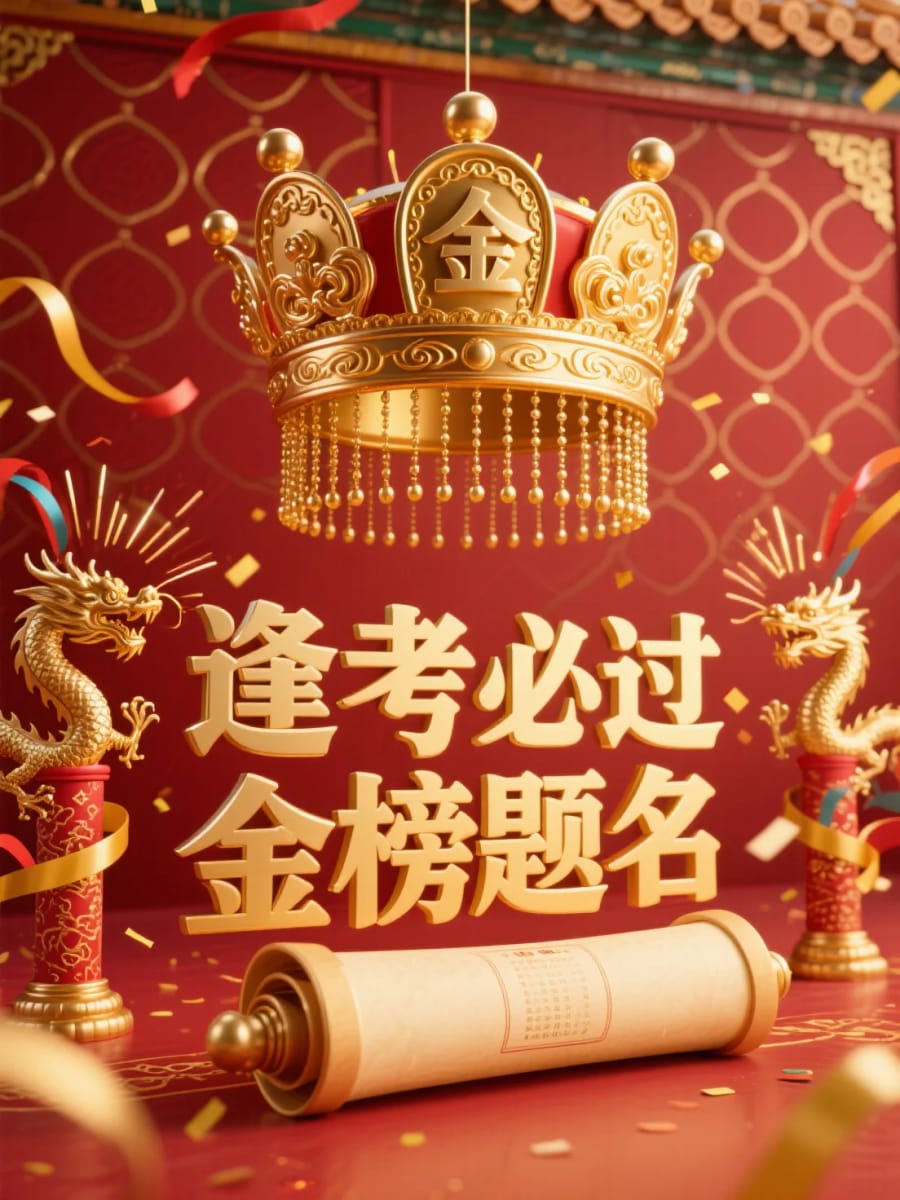 逢考必过!金榜题名帝王字体设计,故宫红墙祥瑞背景