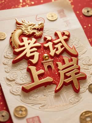 极致国风 | 考试上岸朱红洒金龙纹字体设计