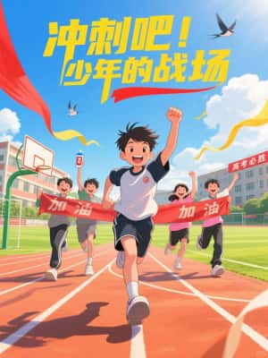 高考冲刺：少年热血运动风卡通海报