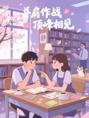 温馨学习：并肩作战，顶峰相见卡通插画
