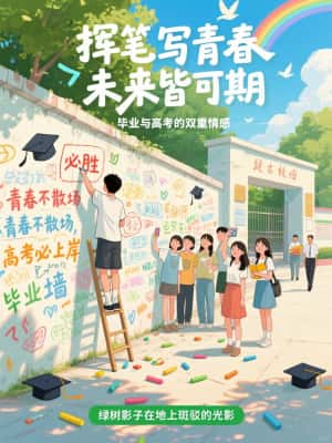 毕业季·青春不散场，高考必胜！怀旧卡通校园合影