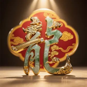 新中式奢华:和田玉金镶“龍”字海报
