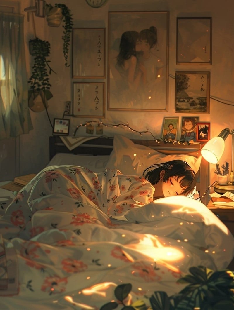 吉卜力夏日夜景:温馨少女卧室