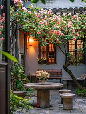 雅致江南小院：写实庭院傍晚设计