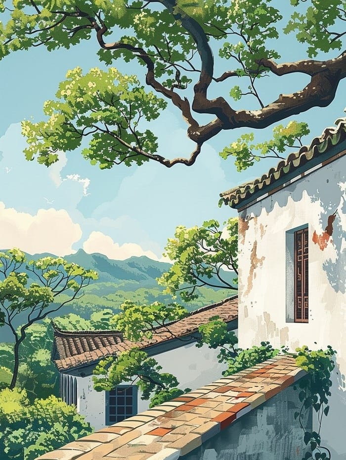 江南水乡插画描述生成