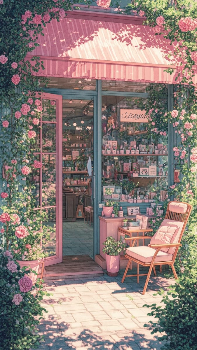 治愈系美甲店插画:阳光与花香