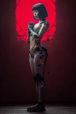 Midjourney赛博朋克亚洲女性全身画作