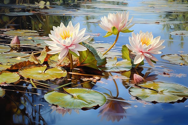 AI绘画指令:精美睡莲油画