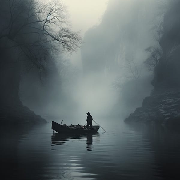 国风水墨:江上晨雾山水画