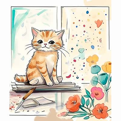 AI绘画：儿童涂色书可爱猫咪插画