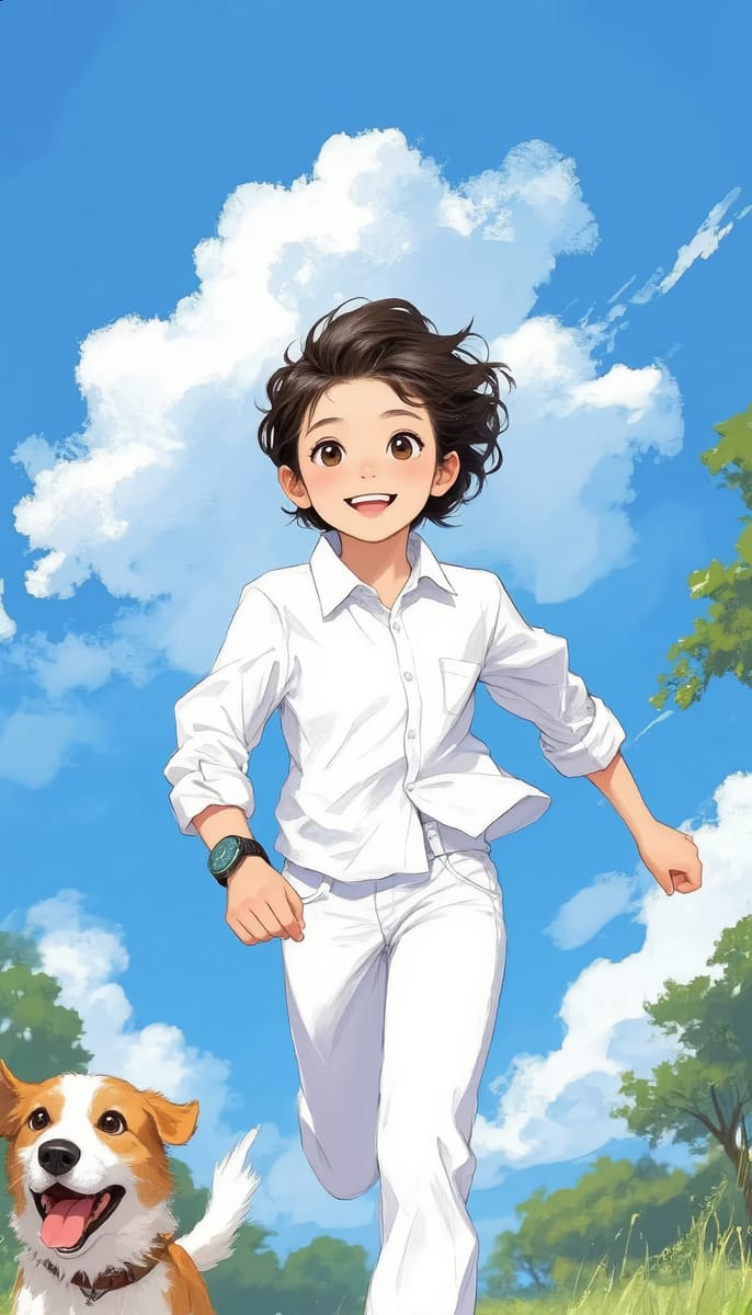 活力奔跑:高质量动漫少女与萌宠插画