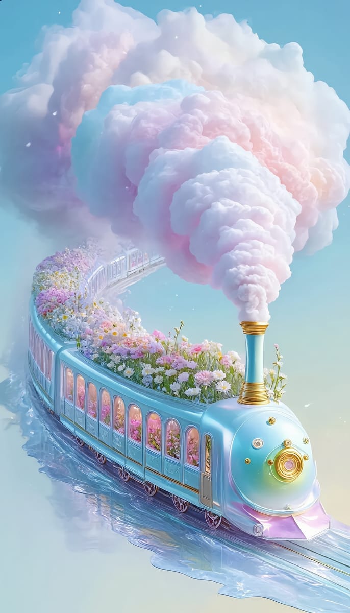 梦幻渐变雾气气泡列车 | 国风赛博3D幻境
