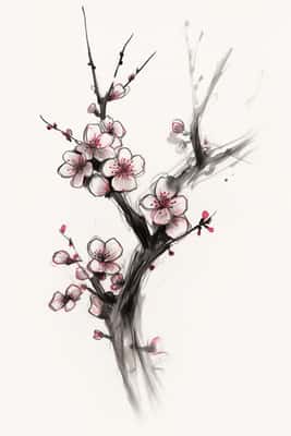AI绘画：浪漫樱花简笔画指令