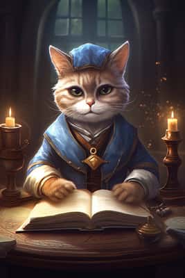 幻想游戏风格：哲学家猫咪AI绘画关键词