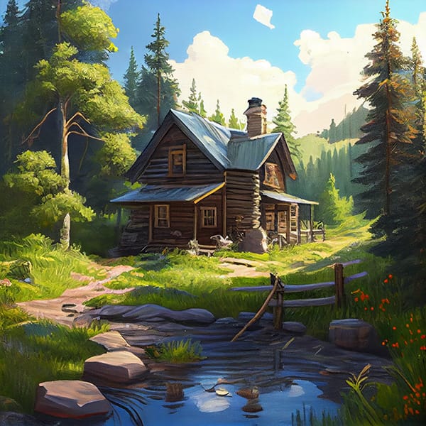 AI绘画关键词:乡村质朴小屋风光