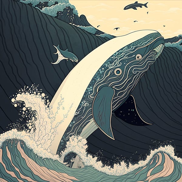 浮世绘艺术:海浪下的神秘鲸鱼