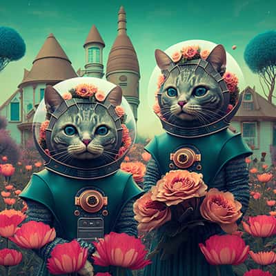 赛博花园中的复古猫咪：AI图像关键词