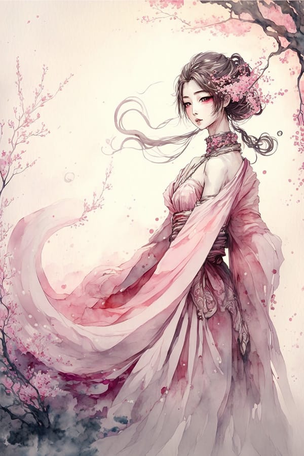 AI水彩仙女图:国风神话角色描述