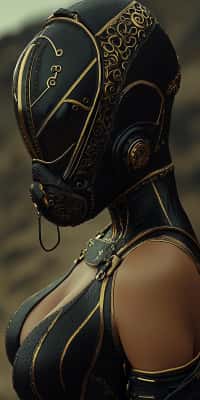 Midjourney High-Res Photography: Black & Gold Futuristic Woman Portrait