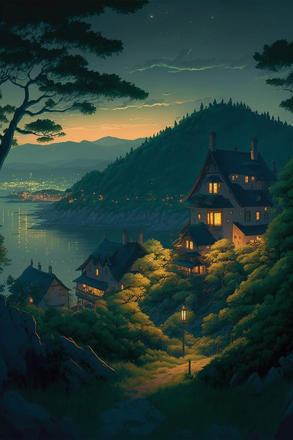 夏夜童话村庄AI绘画关键词