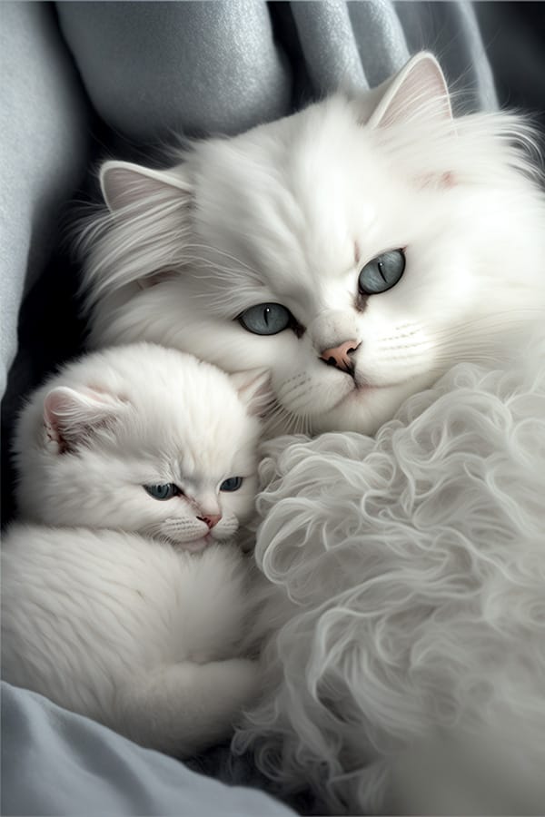 AI生成:温馨母子猫咪卧室写真
