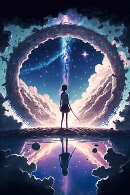浪漫星空下的动漫少女