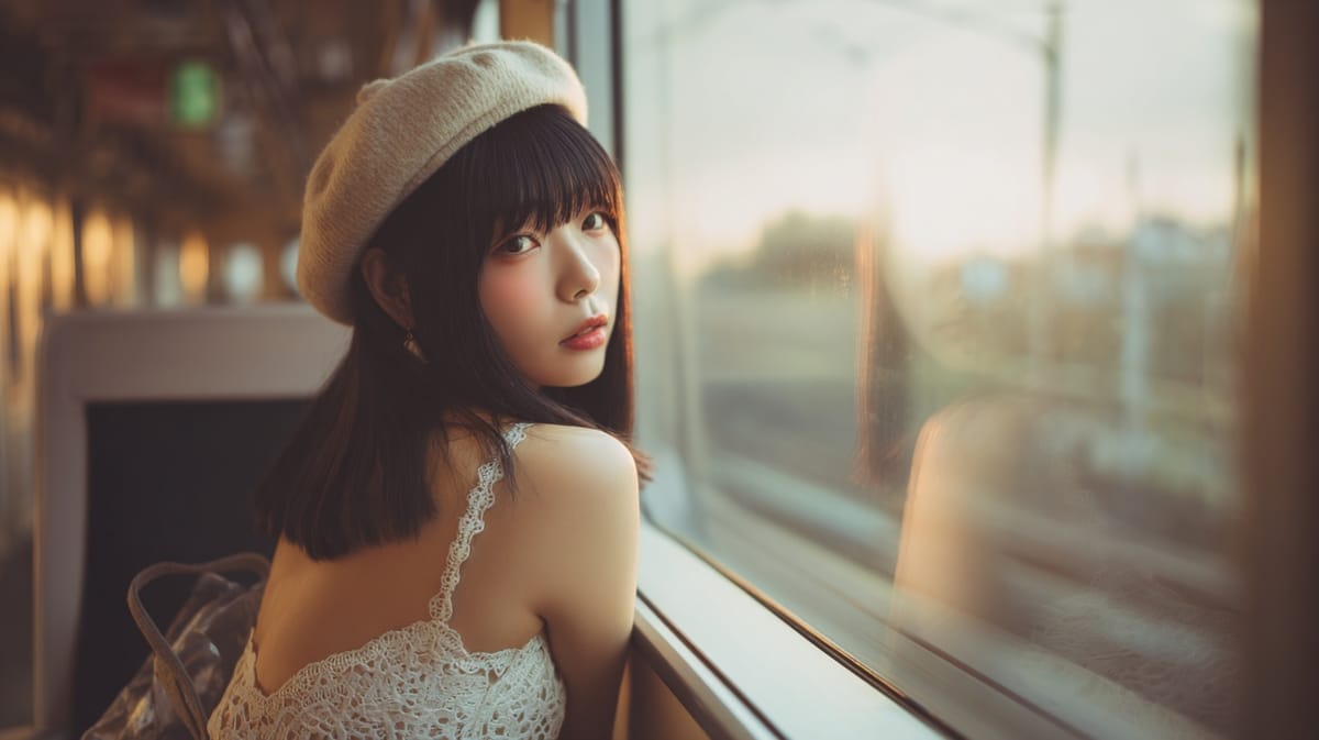 日落列车窗畔:电影感日本少女肖像