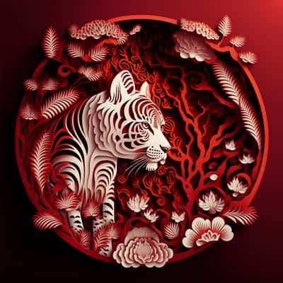 生肖小老虎多维剪纸插画AI指令