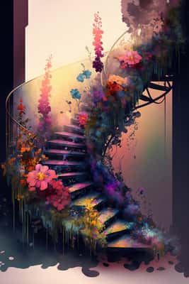 奇幻花海阶梯：AI艺术关键词
