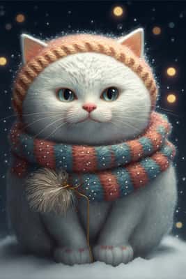 圣诞雪猫：皮克斯风格插画