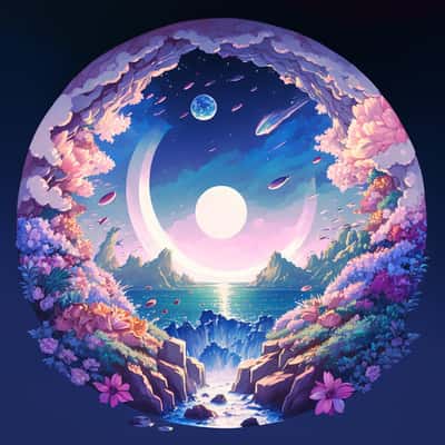 AI绘画：绝美海上月夜星河