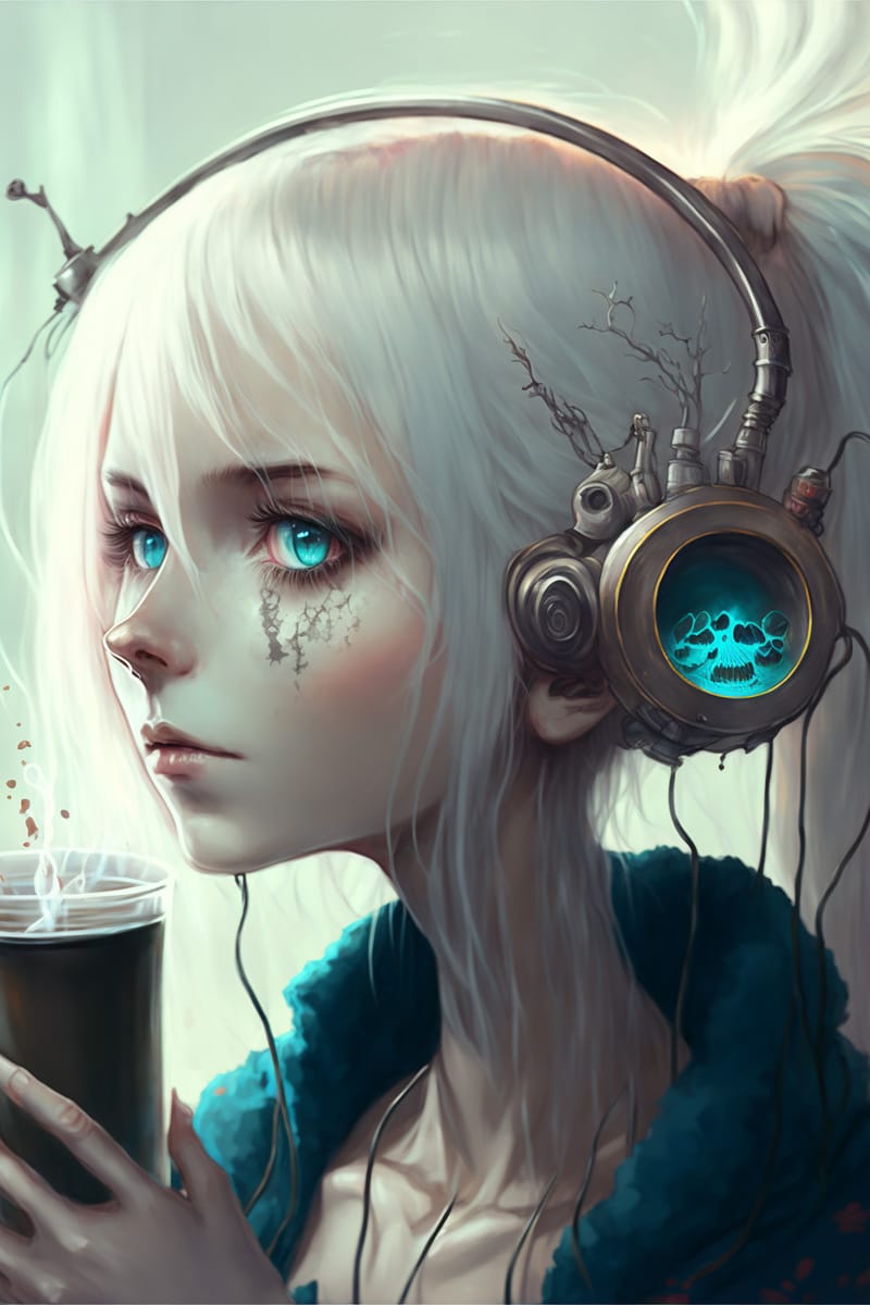 AI绘画:耳机蓝眼动漫女孩