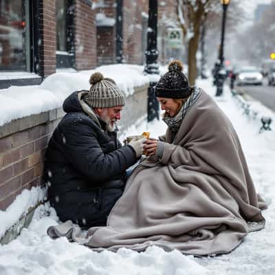AI绘画：纽约雪夜温情援助