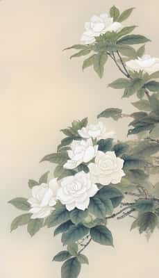 国风工笔栀子花：雅致留白，细腻笔触