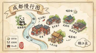 吉卜力风手绘成都旅游地图：慢行蓉城，寻味烟火