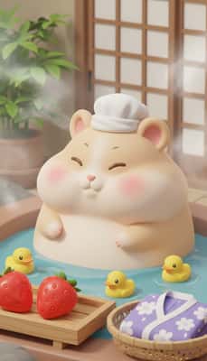日式温泉仓鼠：3D卡通治愈泡澡萌宠