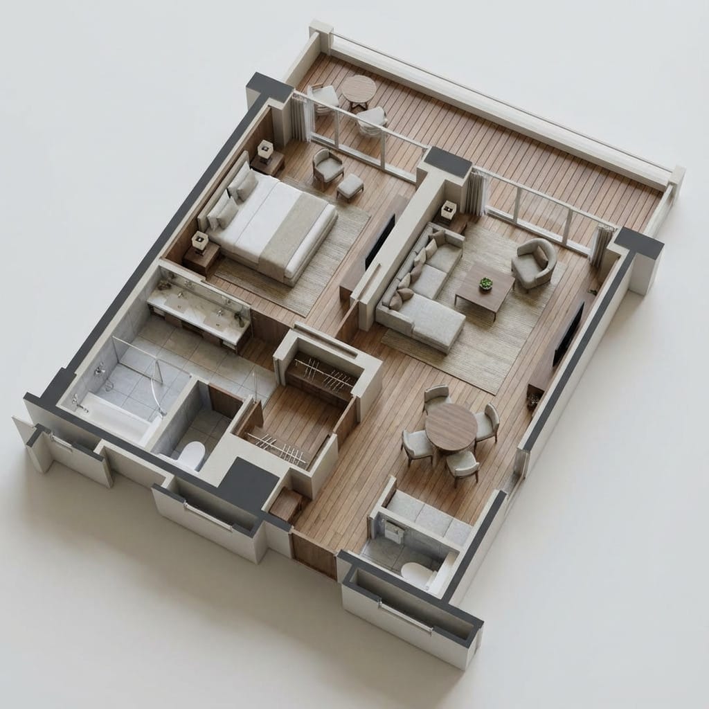 逼真3D建筑平面图渲染:俯瞰微缩模型
