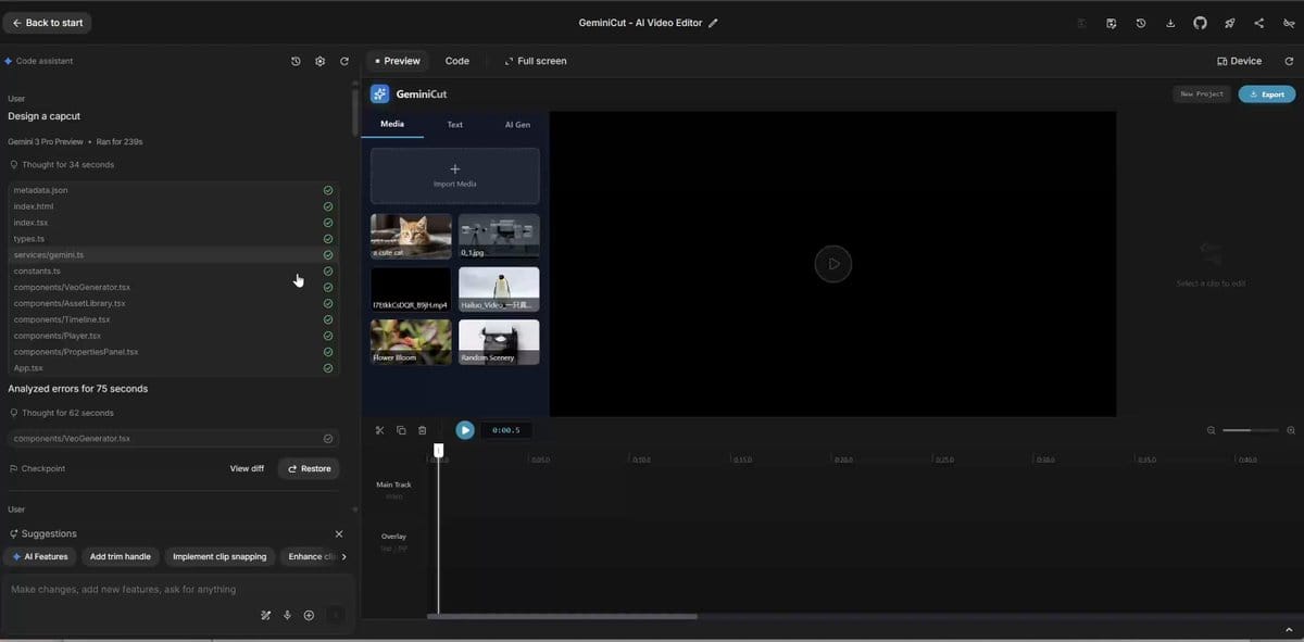 设计 CapCut 风格的 Gemini 视频编辑器 UI