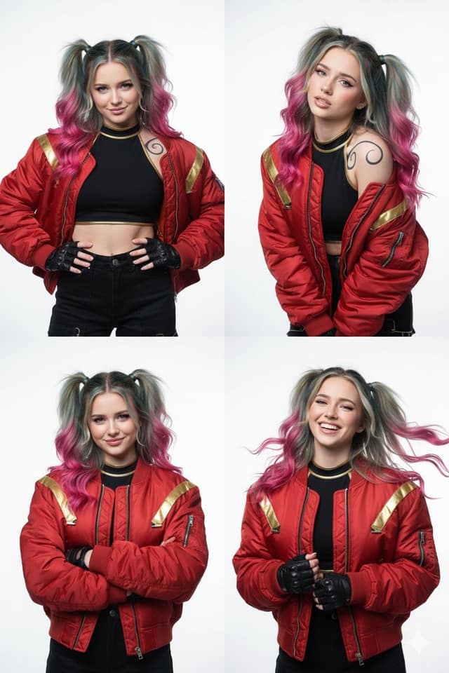 赛博朋克人像：叛逆女郎高清四宫格