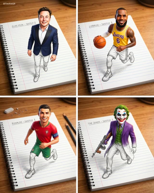 نمونهٔ 3D幻觉艺术：人物从素描本中跃然而出