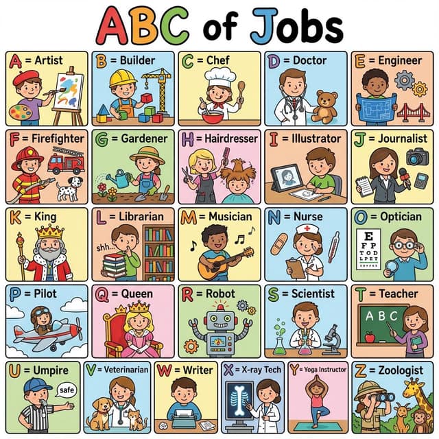 نمونهٔ 儿童职业启蒙ABC：色彩缤纷的字母表海报