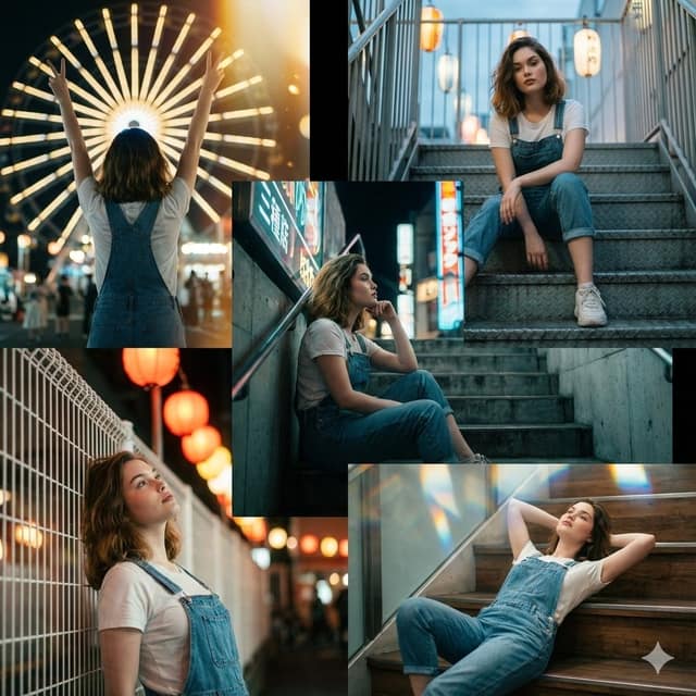 日系胶片风夏夜祭五联画：光影流转的Kine-style美学