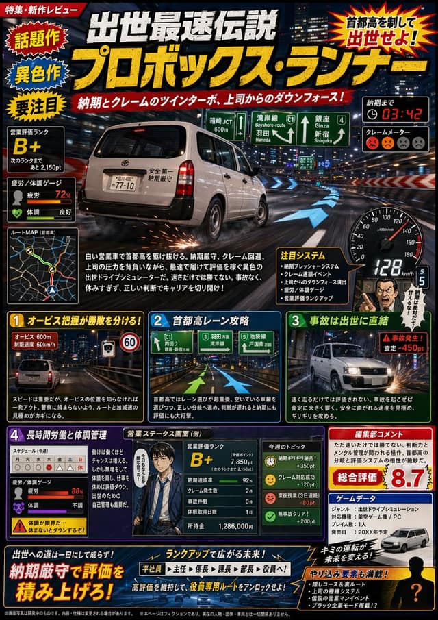 نمونهٔ 日本游戏杂志风：虚构驾驶模拟专题页